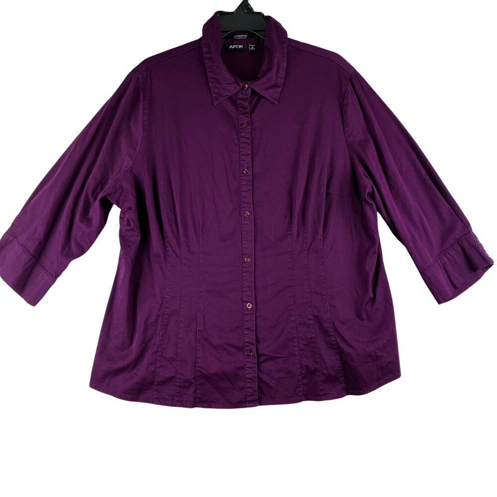 Apt 9 Essential Button Up Shirt Womens 2X Cotton Stretch Babydoll Structured Fit